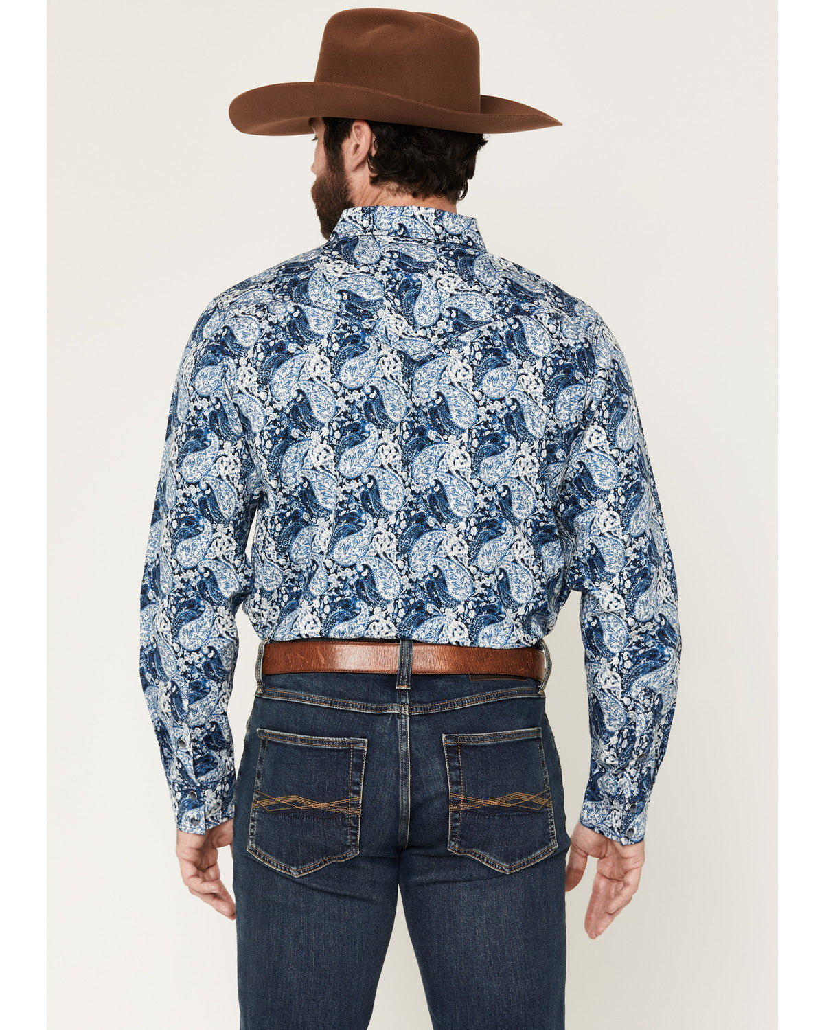 Men's Escape Route Paisley Print Long Sleeve Snap Western S Light Blue