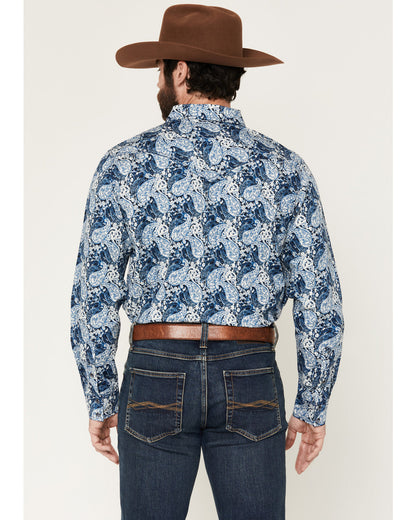 Men's Escape Route Paisley Print Long Sleeve Snap Western S Light Blue