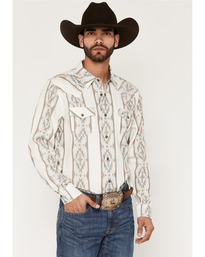 Men's Cowboy Boogie Southwestern Stripe Print Long Sleeve S Ivory