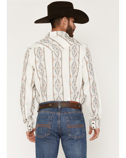 Men's Cowboy Boogie Southwestern Stripe Print Long Sleeve S Ivory