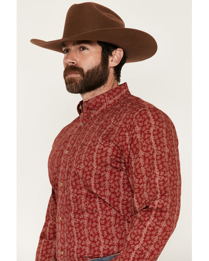 Men's Ol Hickory Floral Stripe Print Long Sleeve Button-Dow Red