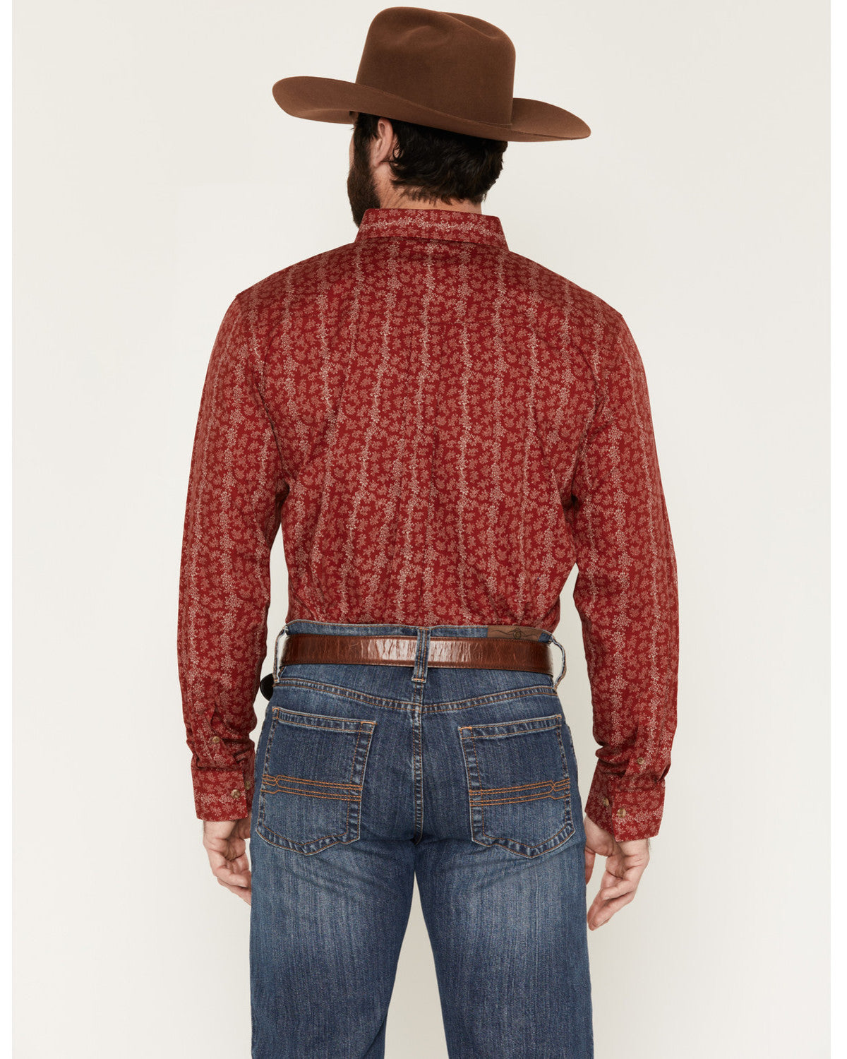 Men's Ol Hickory Floral Stripe Print Long Sleeve Button-Dow Red