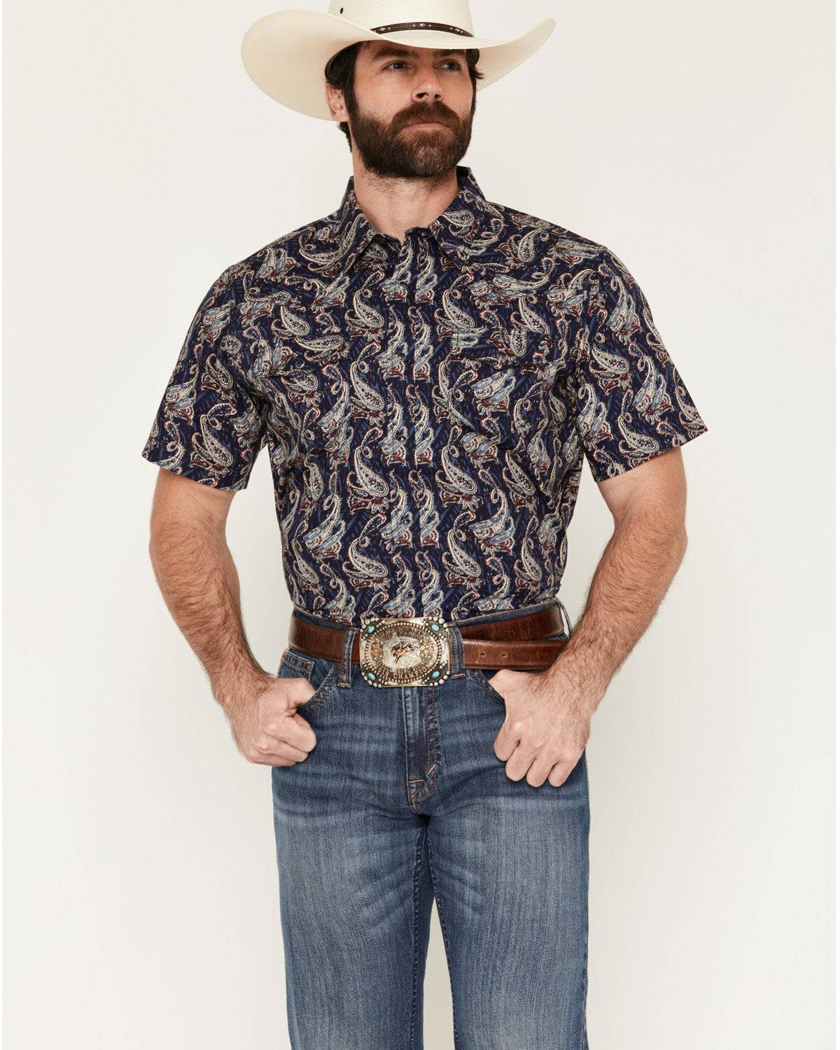 Men's Easy Livin' Paisley Print Short Sleeve Snap Western S Navy