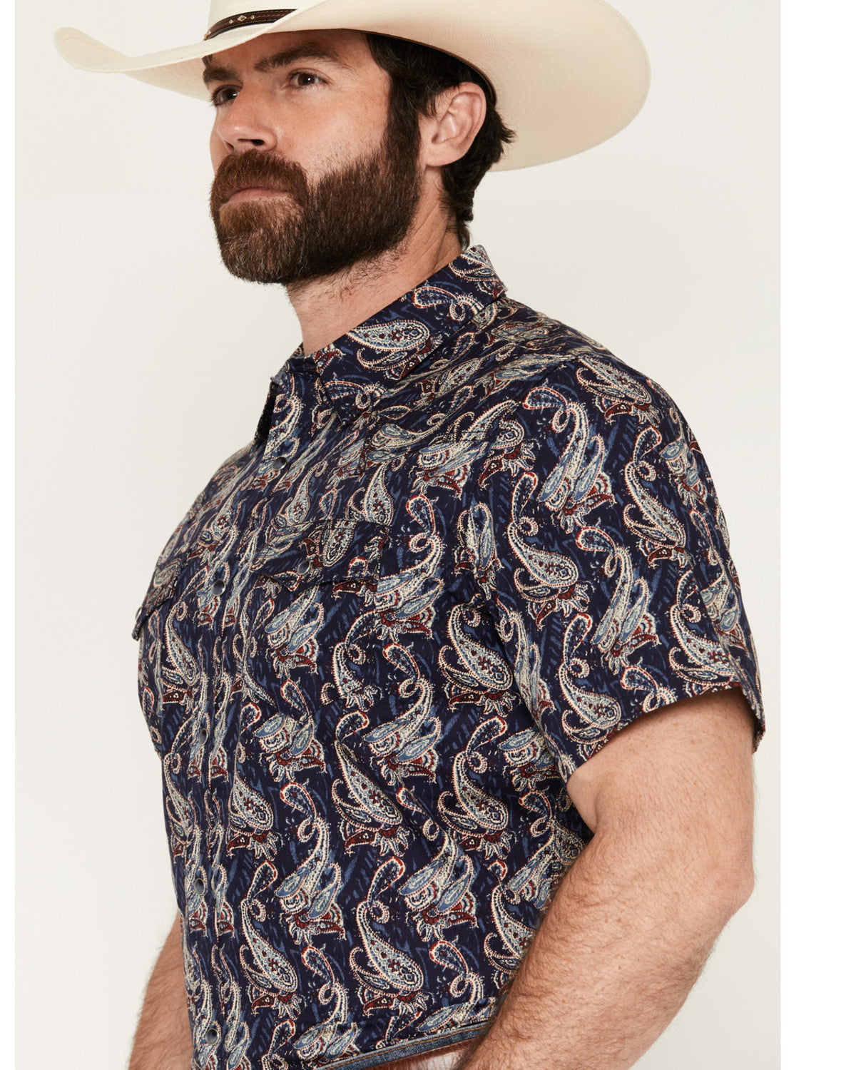Men's Easy Livin' Paisley Print Short Sleeve Snap Western S Navy