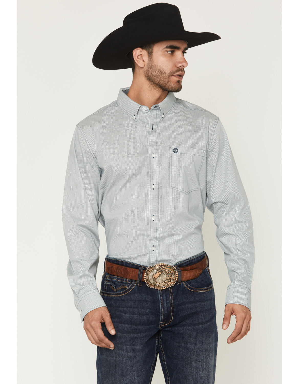 Men's Day Job Geo Print Long Sleeve Button-Down Stretch Wes Blue