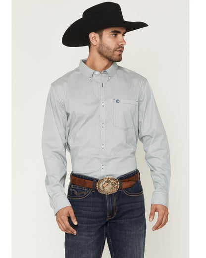 Men's Day Job Geo Print Long Sleeve Button-Down Stretch Wes Blue