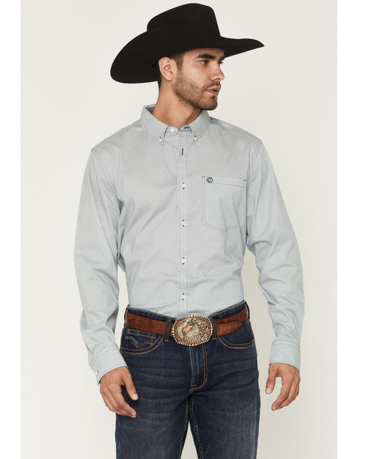 Men's Day Job Geo Print Long Sleeve Button-Down Stretch Wes Blue