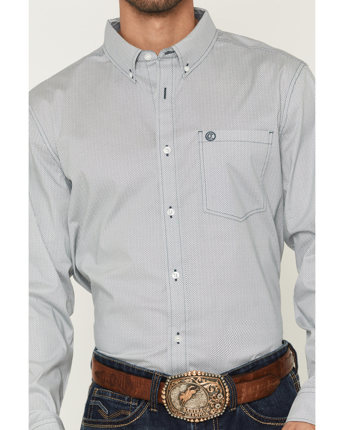 Men's Day Job Geo Print Long Sleeve Button-Down Stretch Wes Blue