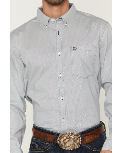 Men's Day Job Geo Print Long Sleeve Button-Down Stretch Wes Blue
