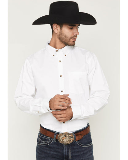 Men's Basic Solid Long Sleeve Button-Down Stretch Western S White
