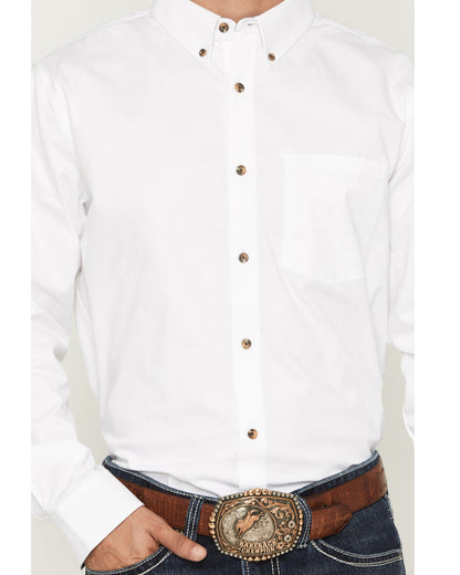 Men's Basic Solid Long Sleeve Button-Down Stretch Western S White