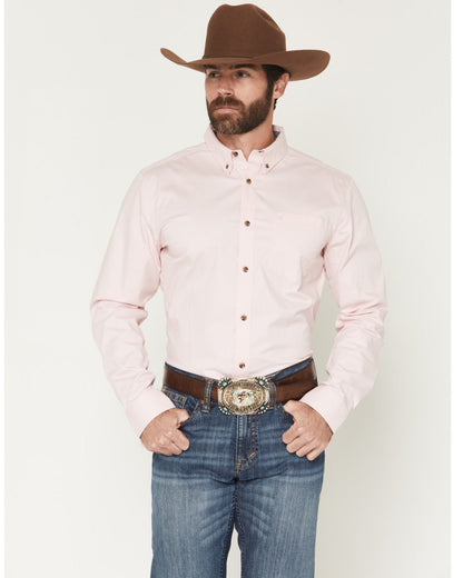 Men's Basic Solid Long Sleeve Button-Down Stretch Western S Pink