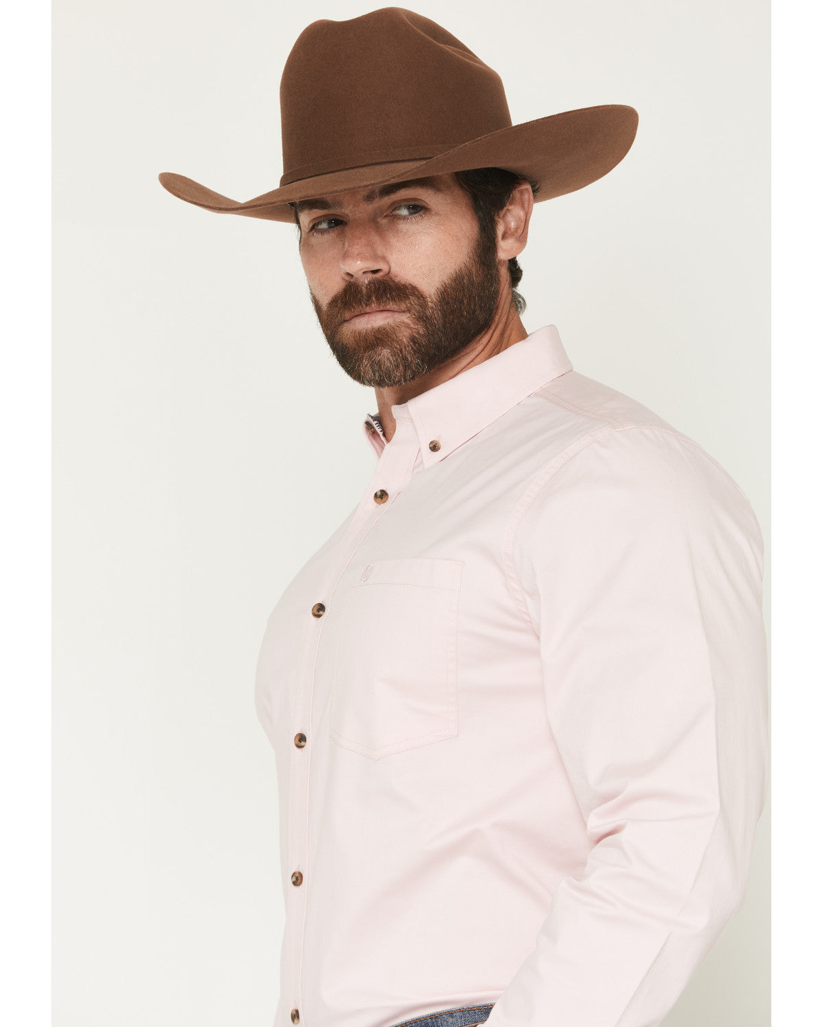 Men's Basic Solid Long Sleeve Button-Down Stretch Western S Pink