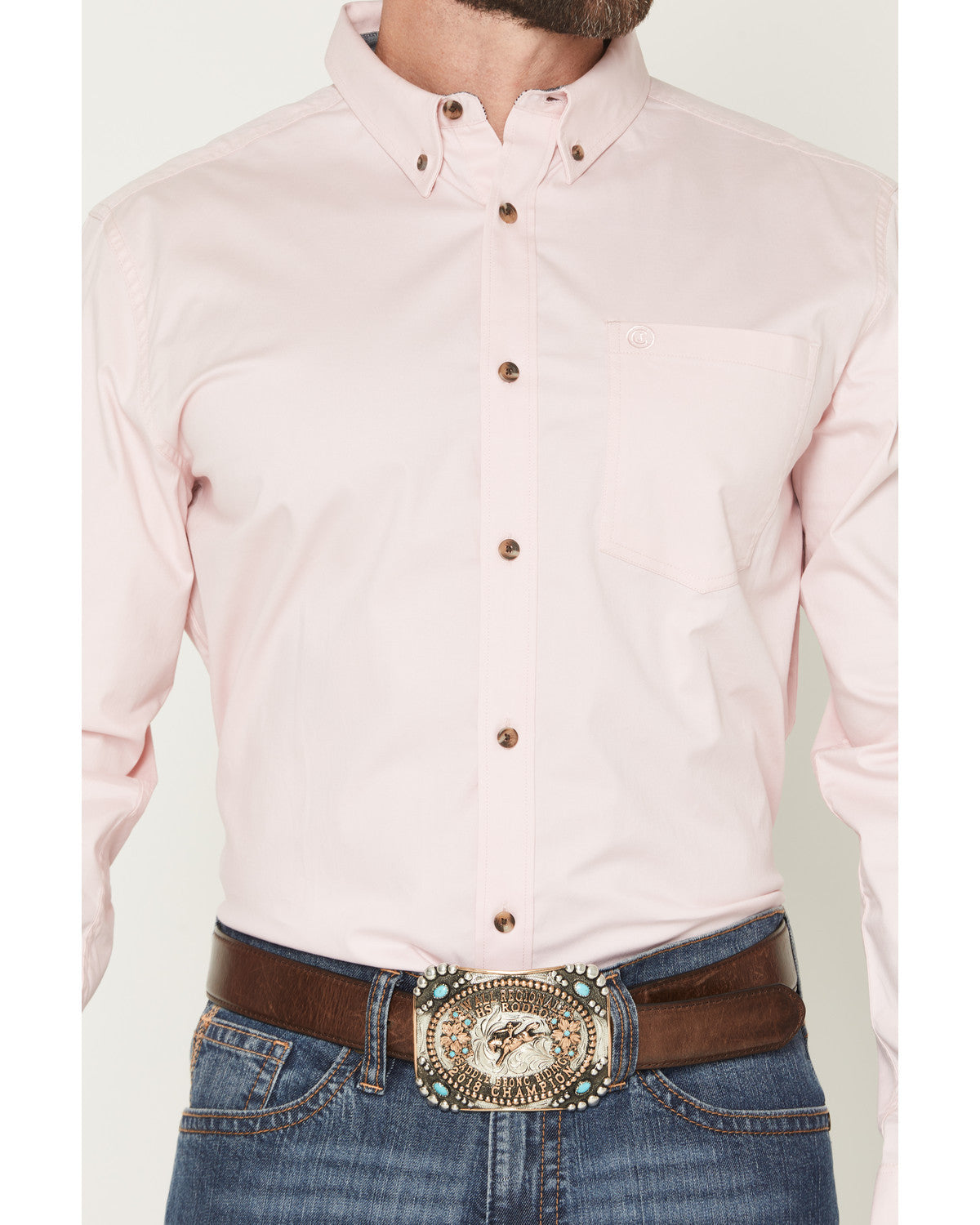 Men's Basic Solid Long Sleeve Button-Down Stretch Western S Pink