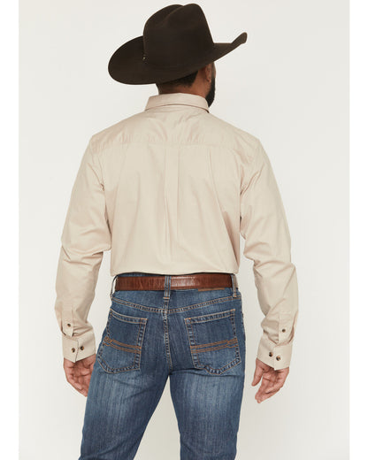 Men's Basic Solid Long Sleeve Button-Down Stretch Western S Tan