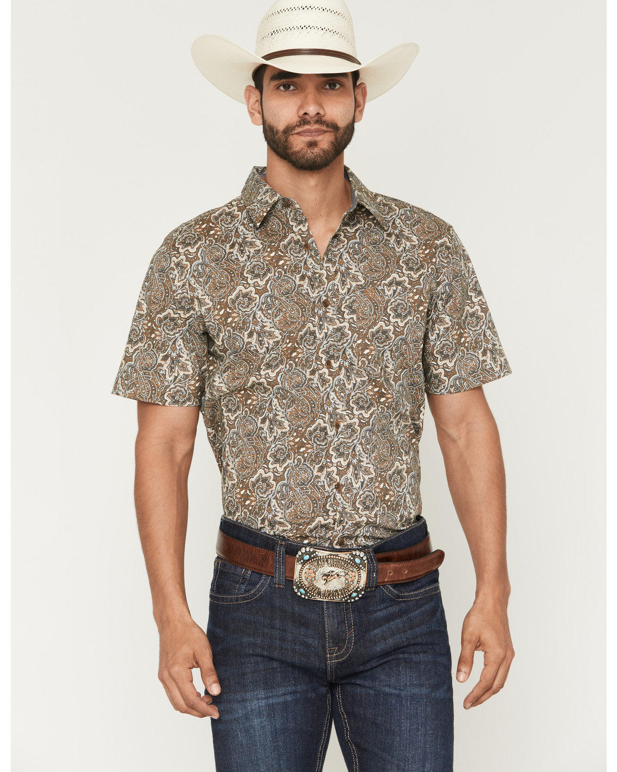 Men's Wells Floral Paisley Print Short Sleeve Button-Down S Rust Copper