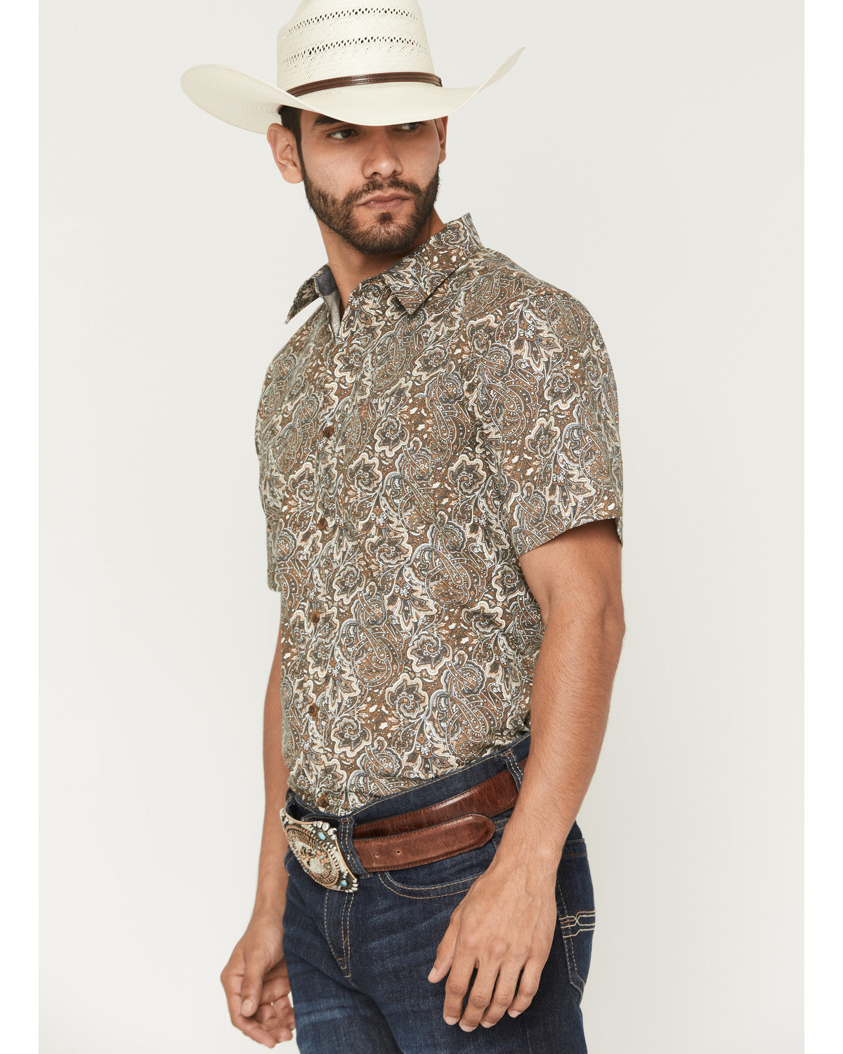 Men's Wells Floral Paisley Print Short Sleeve Button-Down S Rust Copper