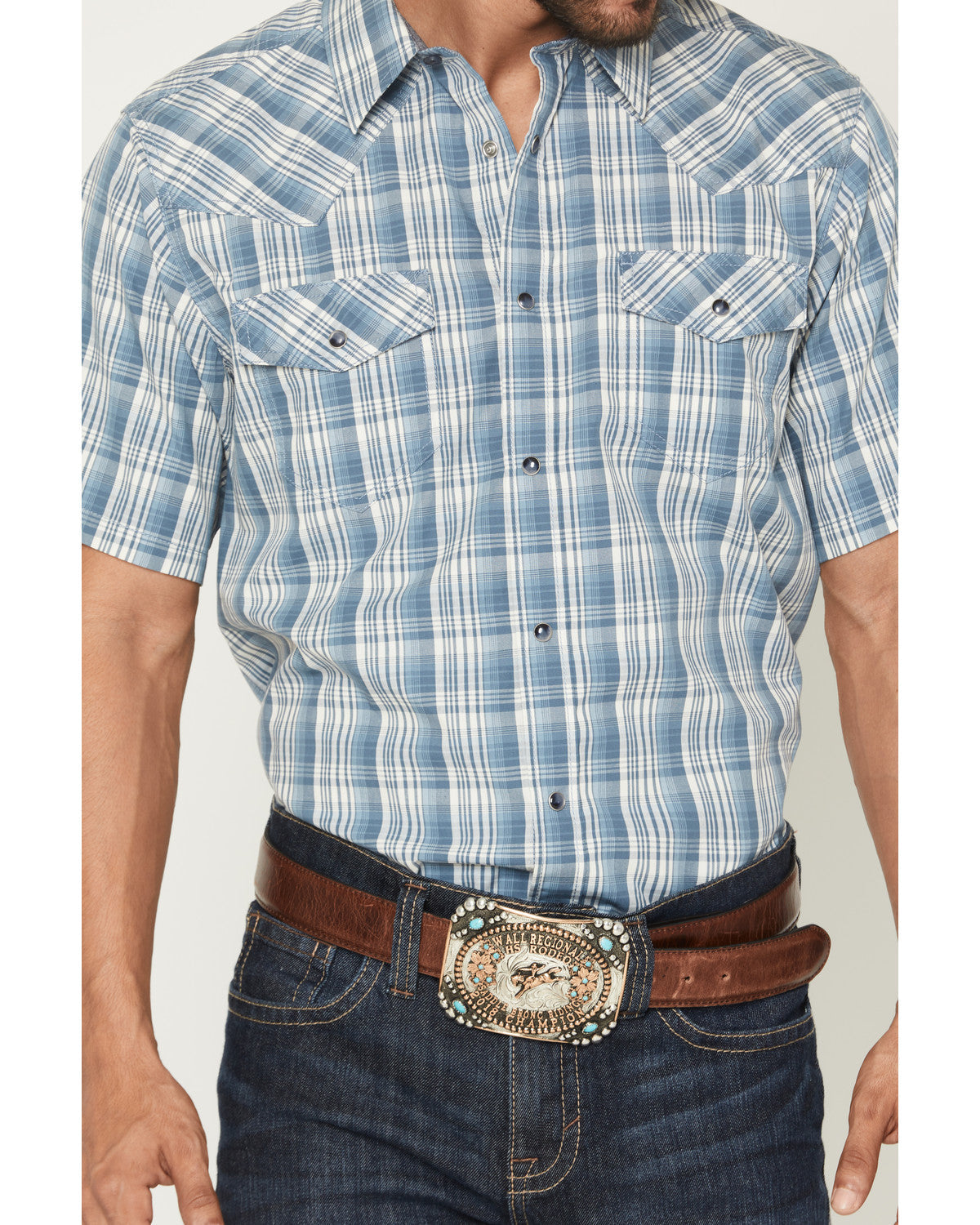 Men's Briggs Plaid Print Short Sleeve Snap Western Shirt - Blue