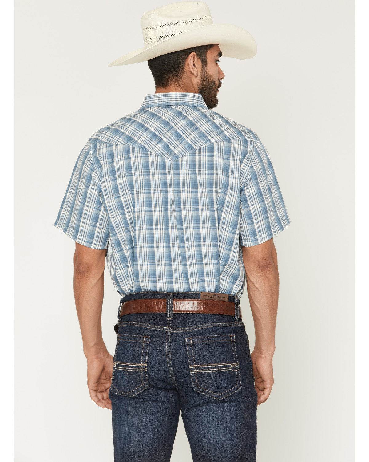 Men's Briggs Plaid Print Short Sleeve Snap Western Shirt - Blue