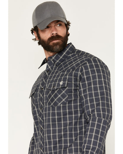Men's FR Maricopa Plaid Print Long Sleeve Snap Work Shirt Navy