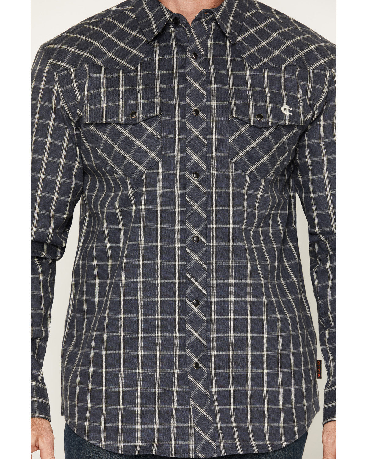 Men's FR Maricopa Plaid Print Long Sleeve Snap Work Shirt Navy