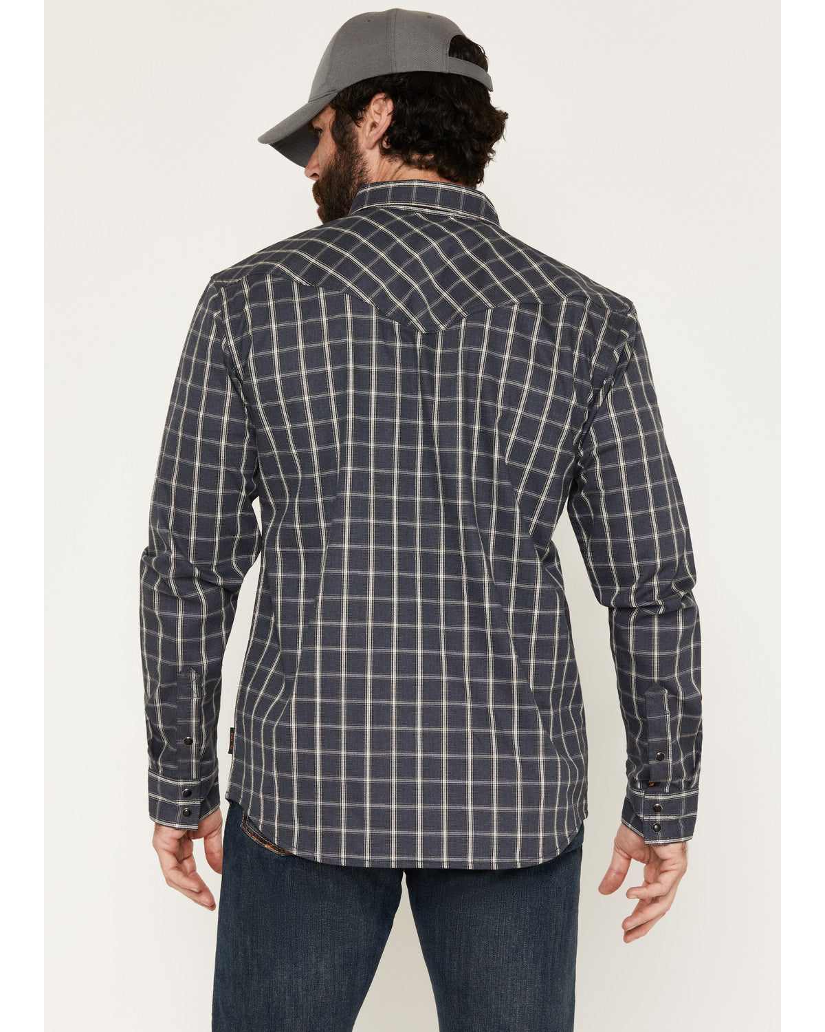 Men's FR Maricopa Plaid Print Long Sleeve Snap Work Shirt Navy