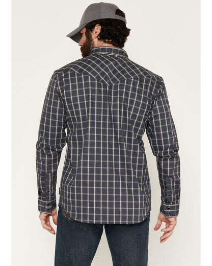 Men's FR Maricopa Plaid Print Long Sleeve Snap Work Shirt Navy