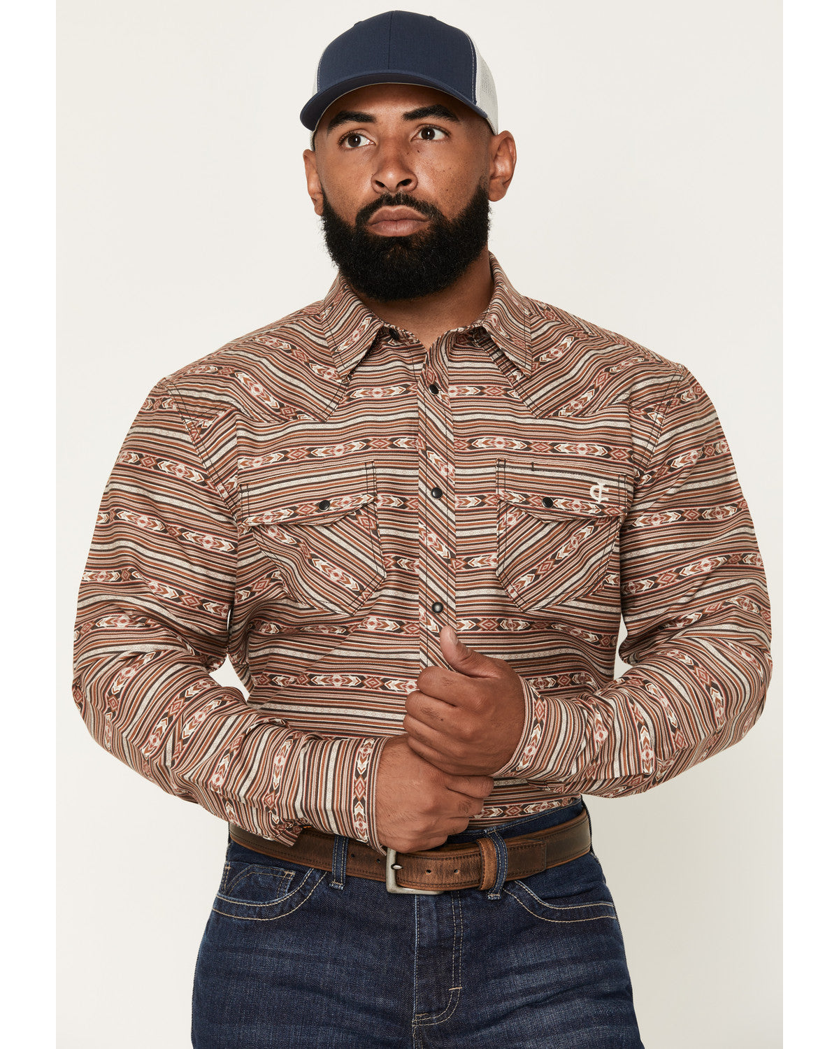 Men's FR Gila Striped Print Long Sleeve Snap Stretch Work S Dark Brown