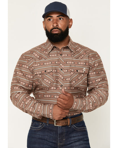 Men's FR Gila Striped Print Long Sleeve Snap Stretch Work S Dark Brown