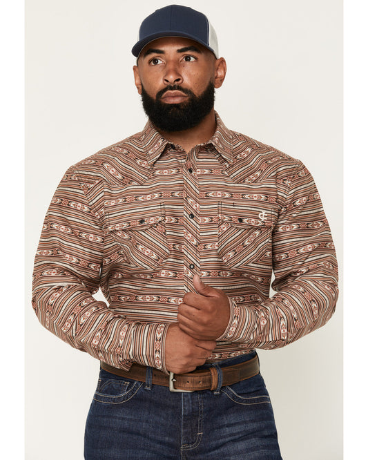 Men's FR Gila Striped Print Long Sleeve Snap Stretch Work S Dark Brown
