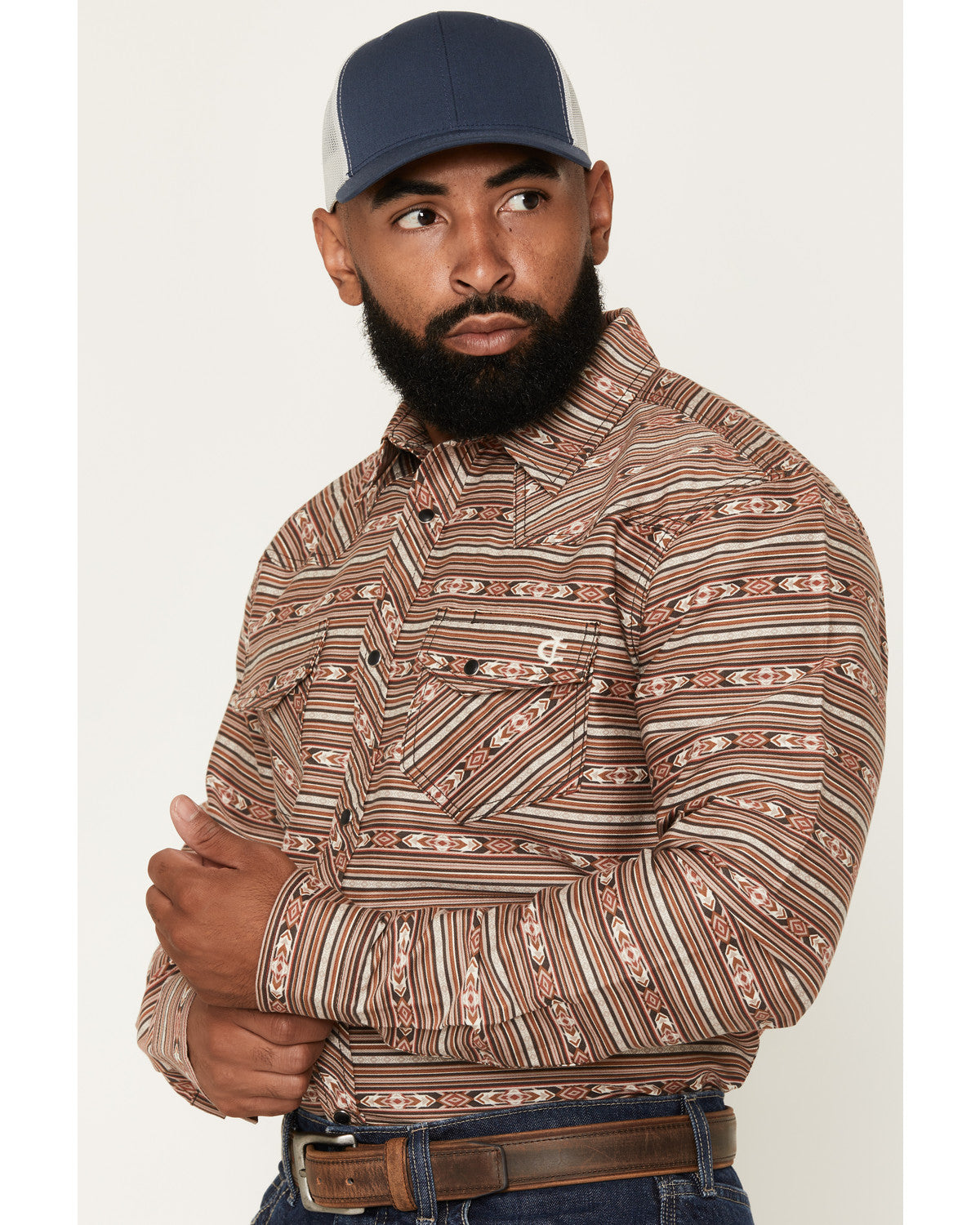 Men's FR Gila Striped Print Long Sleeve Snap Stretch Work S Dark Brown