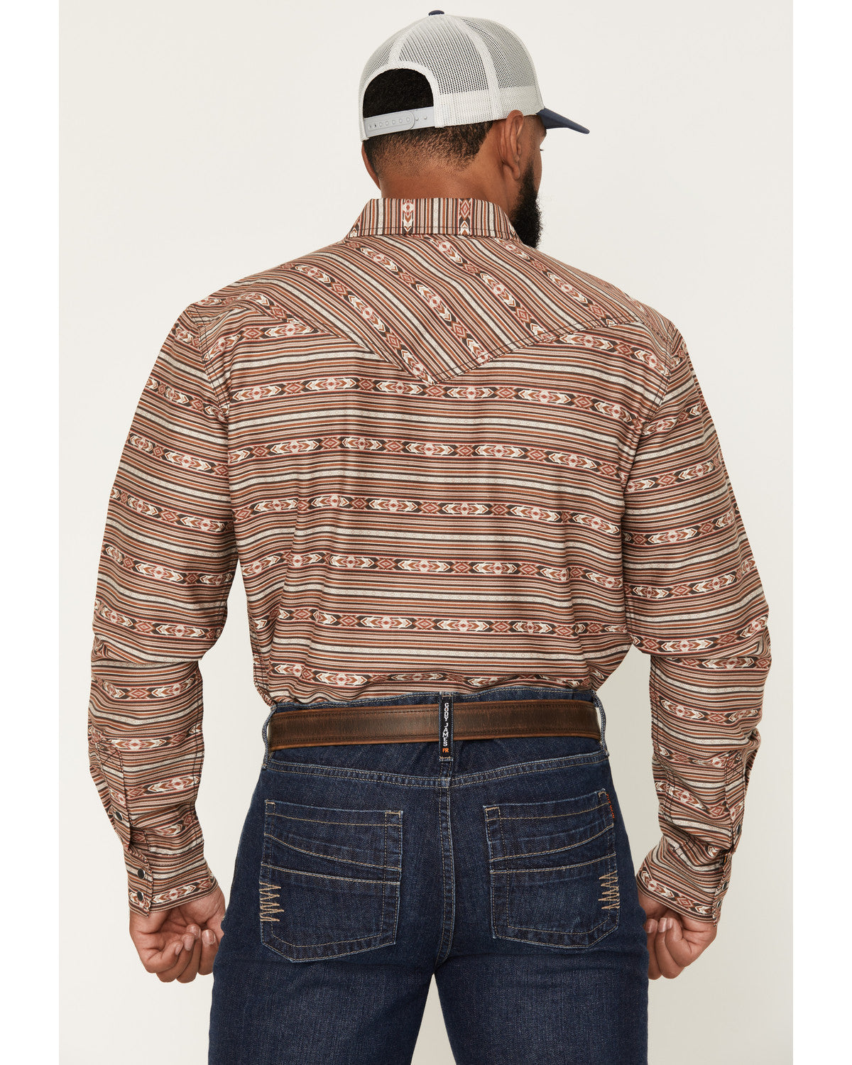 Men's FR Gila Striped Print Long Sleeve Snap Stretch Work S Dark Brown