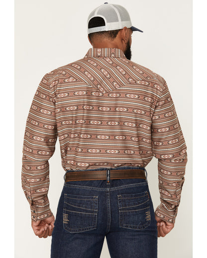 Men's FR Gila Striped Print Long Sleeve Snap Stretch Work S Dark Brown