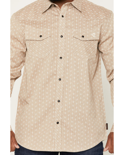 Men's FR Paisley Striped Print Long Sleeve Snap Stretch Wor Tan