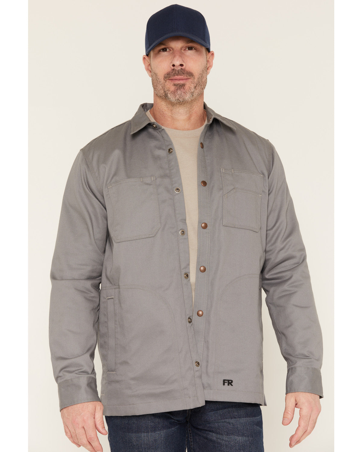 Men's FR Solid Lined Long Sleeve Snap Work Shirt Jacket Grey