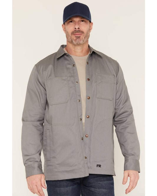 Men's FR Solid Lined Long Sleeve Snap Work Shirt Jacket Grey