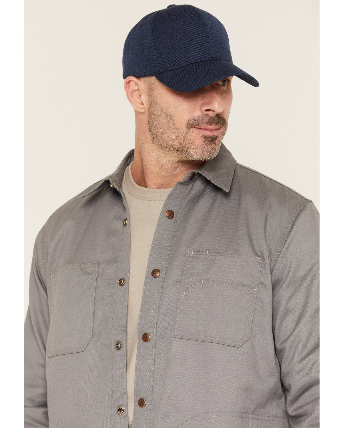 Men's FR Solid Lined Long Sleeve Snap Work Shirt Jacket Grey