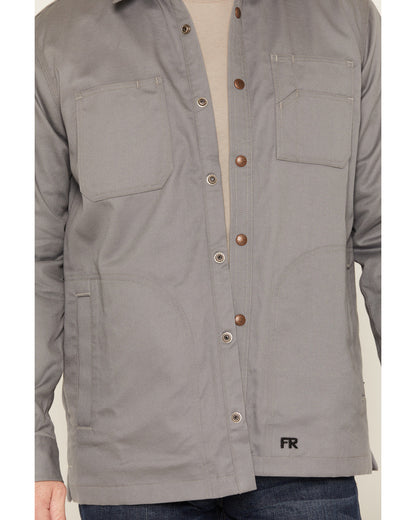 Men's FR Solid Lined Long Sleeve Snap Work Shirt Jacket Grey