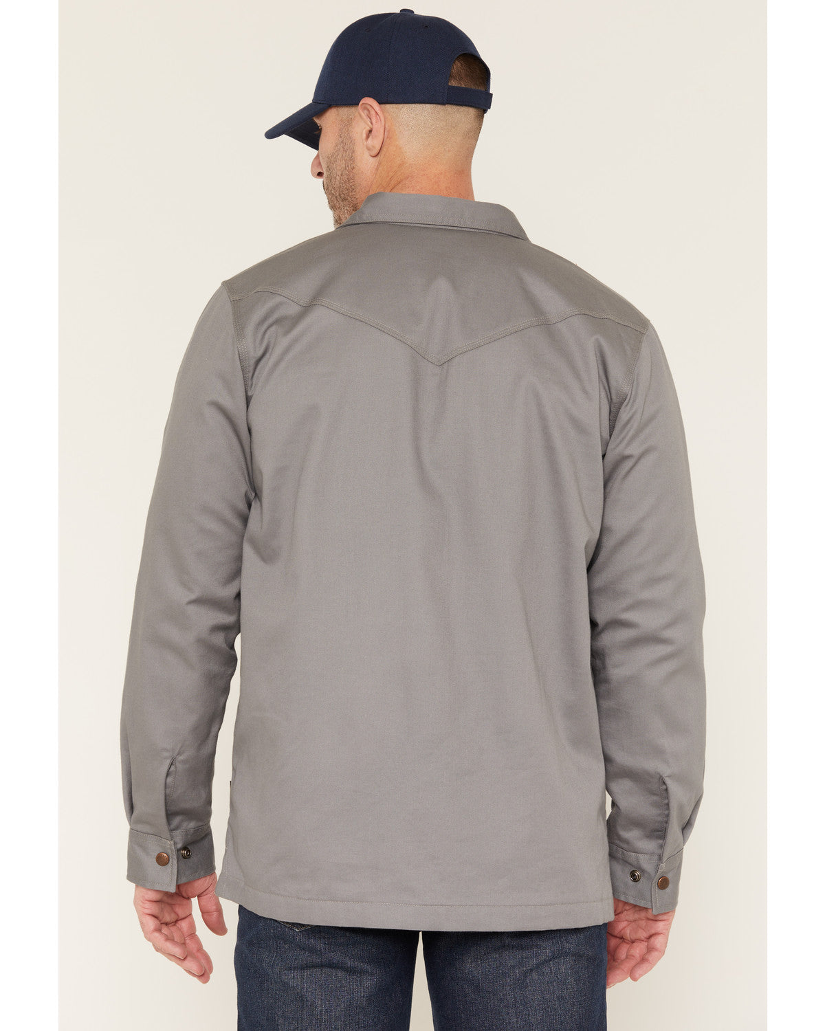 Men's FR Solid Lined Long Sleeve Snap Work Shirt Jacket Grey