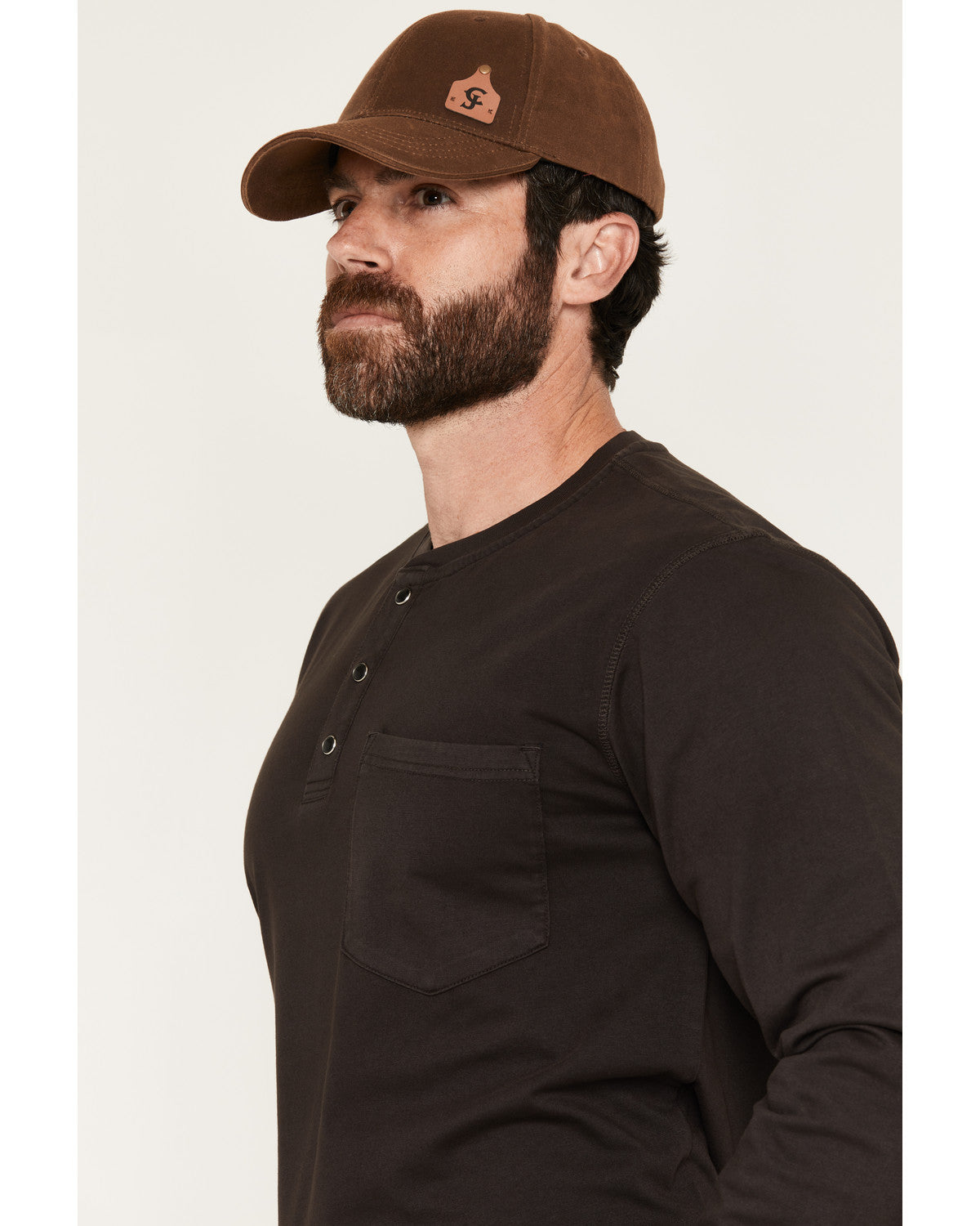Men's FR Roughneck Solid Long Sleeve Snap Henley Work Shirt Dark Brown