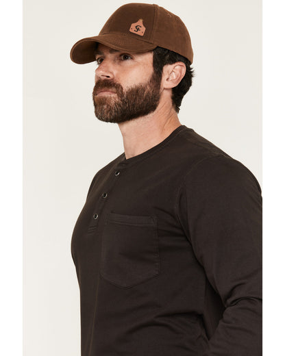 Men's FR Roughneck Solid Long Sleeve Snap Henley Work Shirt Dark Brown