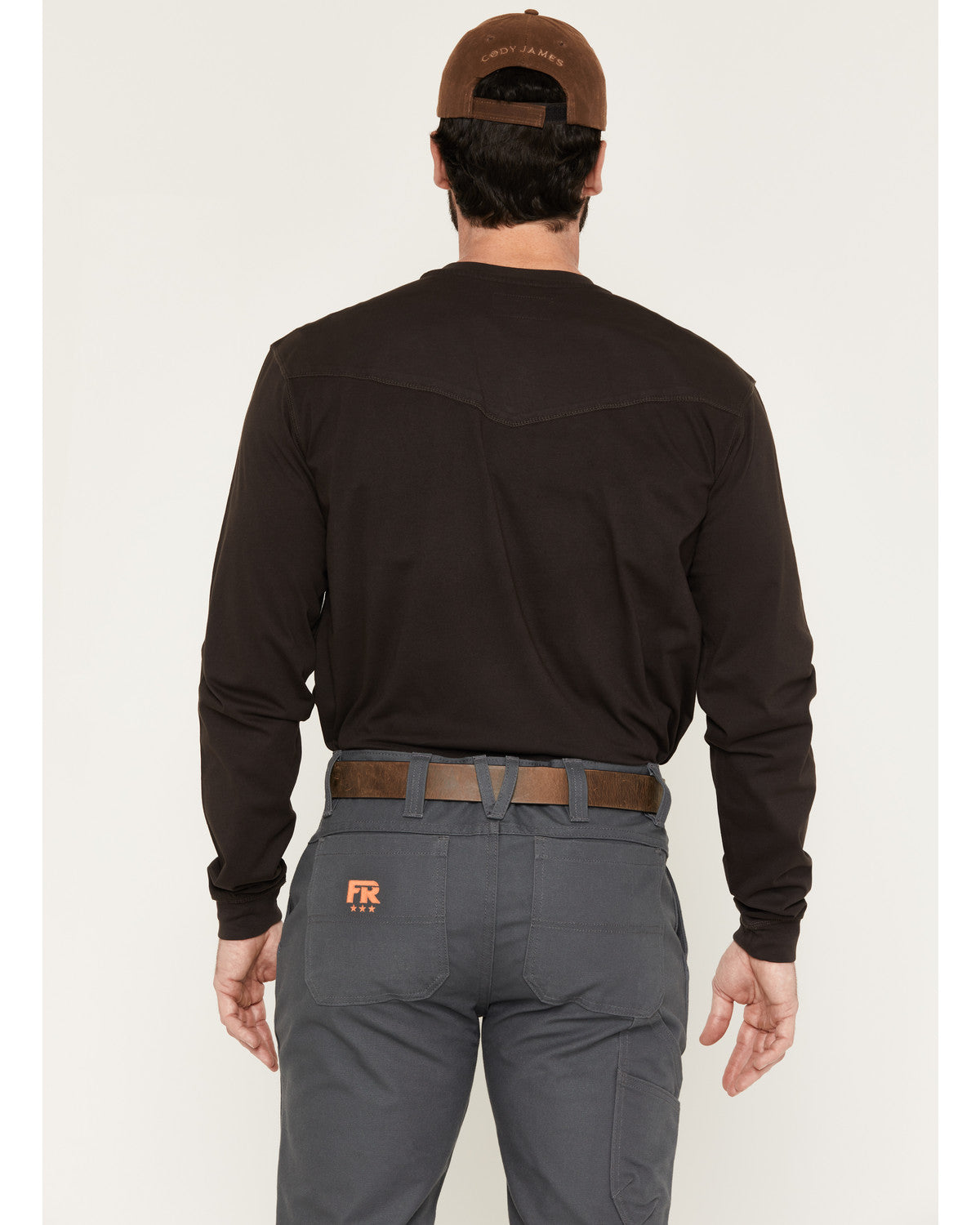 Men's FR Roughneck Solid Long Sleeve Snap Henley Work Shirt Dark Brown