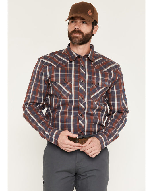 Men's FR McGregor Plaid Print Long Sleeve Snap Work Shirt Red