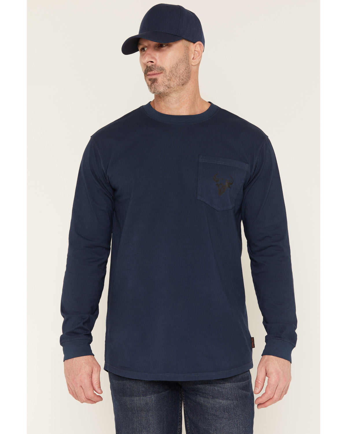 Men's FR Pocket Bull Solid Snap Long Sleeve Work Shirt Navy