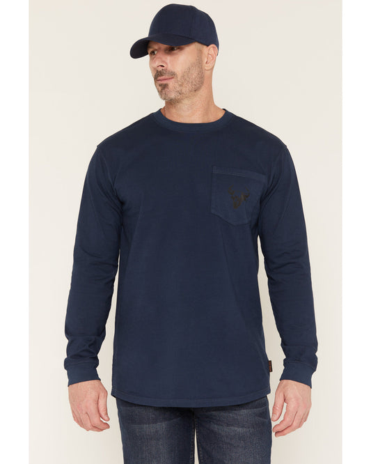 Men's FR Pocket Bull Solid Snap Long Sleeve Work Shirt Navy