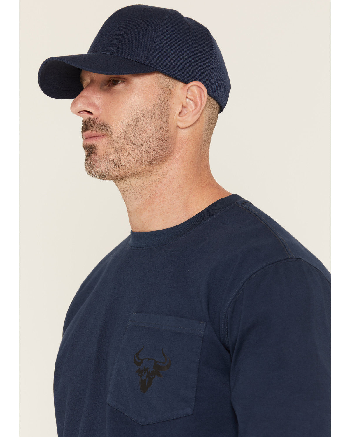 Men's FR Pocket Bull Solid Snap Long Sleeve Work Shirt Navy