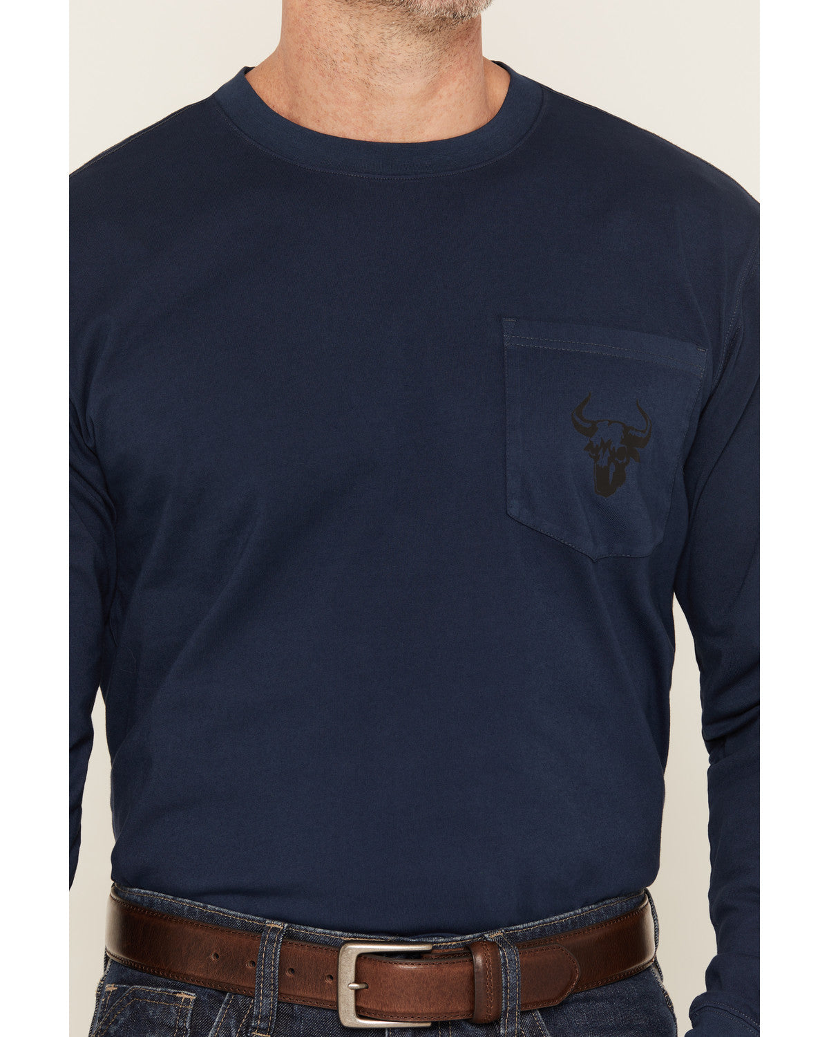 Men's FR Pocket Bull Solid Snap Long Sleeve Work Shirt Navy
