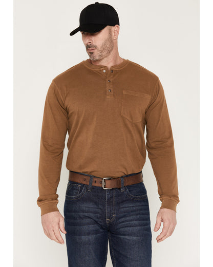 Men's FR Roughneck Solid Long Sleeve Snap Henley Work Shirt Khaki