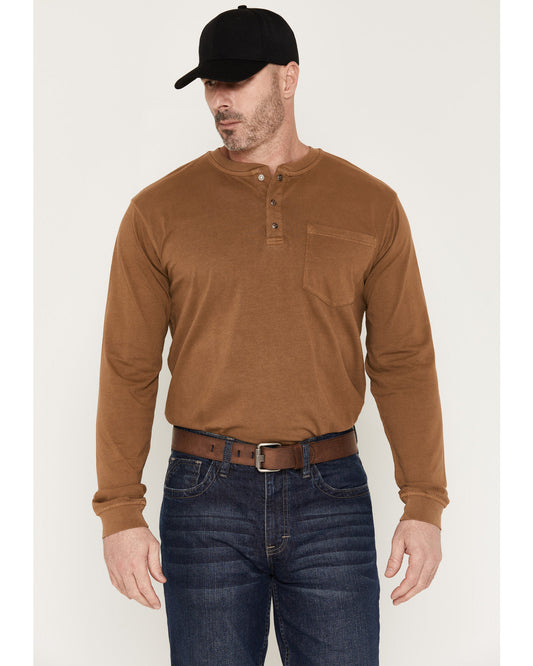 Men's FR Roughneck Solid Long Sleeve Snap Henley Work Shirt Khaki