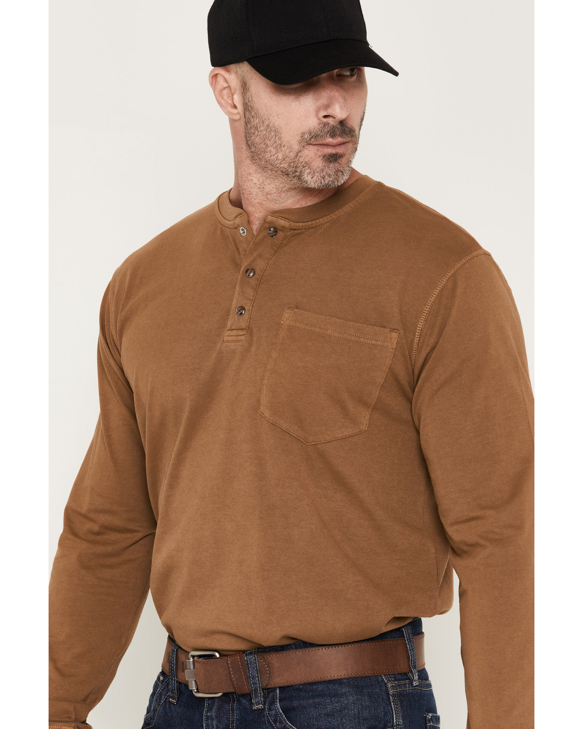 Men's FR Roughneck Solid Long Sleeve Snap Henley Work Shirt Khaki